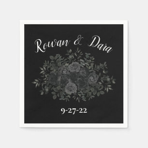 Serviette En Papier Mariage Floral noir