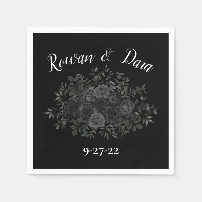 Serviette En Papier Mariage Floral noir (Devant)