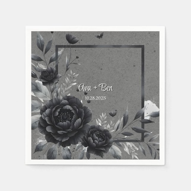 Serviette En Papier Mariage floral noir gothique (Devant)