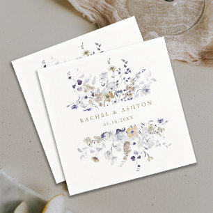 Serviette En Papier Mariage Floral Or Blanc Violet Romantique 
