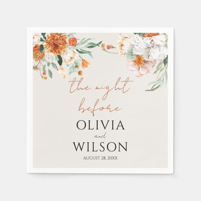 Serviette En Papier Mariage Floral Orange Boho Fall (Devant)