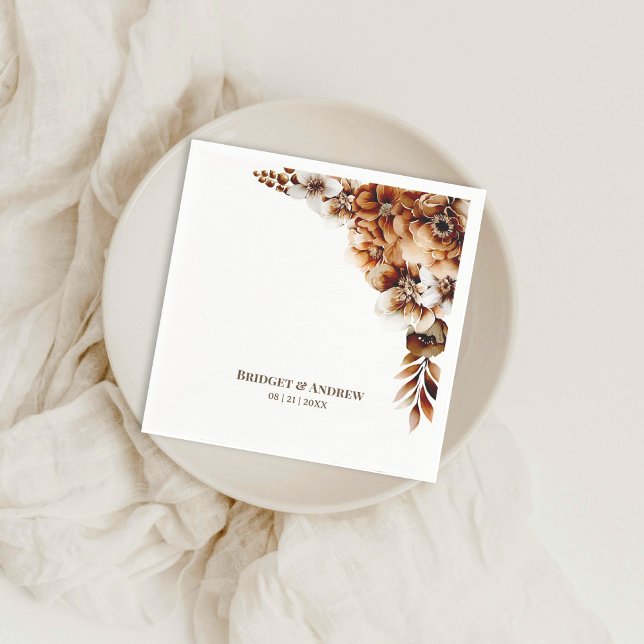 Serviette En Papier Mariage floral orange brûlé élégant (Créateur téléchargé)