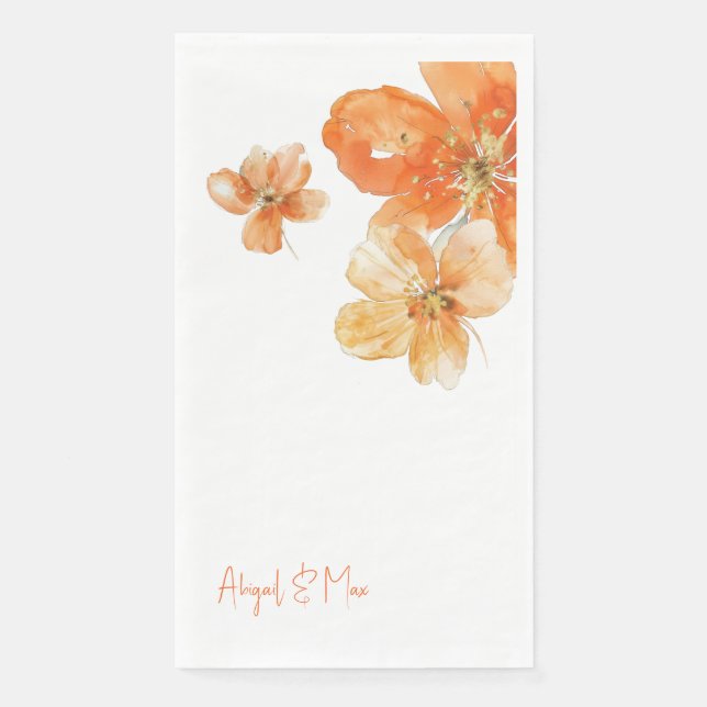 Serviette En Papier Mariage Floral Orange personnalisé (Devant)