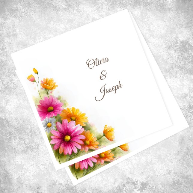 Serviette En Papier Mariage floral orange rose (Créateur téléchargé)