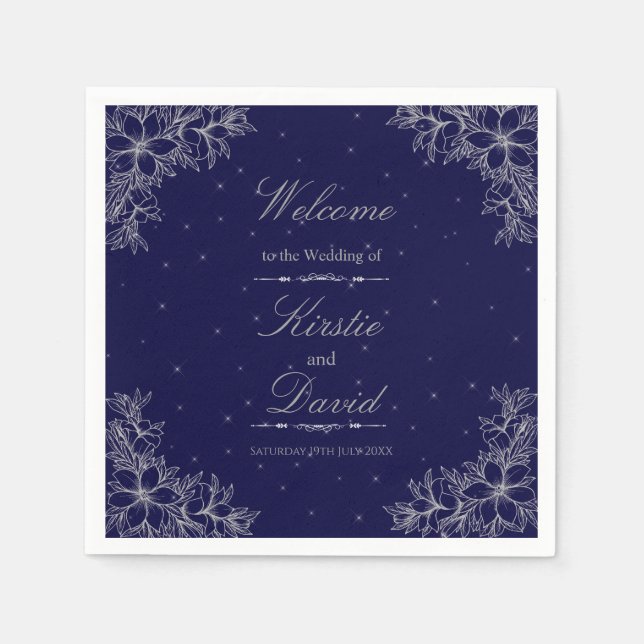 Serviette En Papier Mariage floral orné d'argent (Devant)