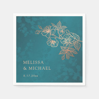 Serviette En Papier Mariage floral paon ton joyau