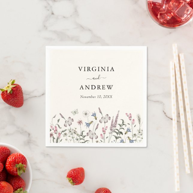 Serviette En Papier Mariage Floral Pastel (En situation)