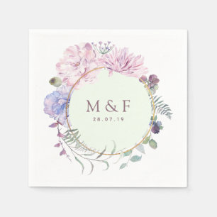 Serviette En Papier Mariage floral Pastel Peonies géométriques