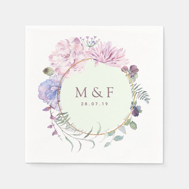 Serviette En Papier Mariage floral Pastel Peonies géométriques (Devant)