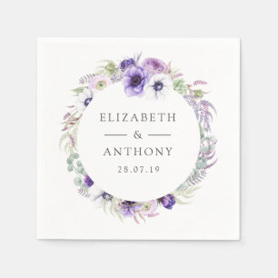 Serviette En Papier Mariage Floral Pastel Violet Poussiéreux