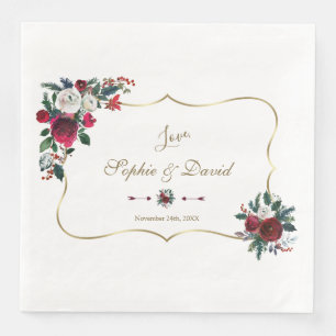 Serviette En Papier Mariage Floral Pin Doré Bourguignon Hivernal Charm