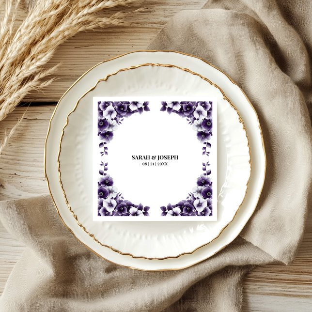 Serviette En Papier Mariage floral pourpre (Créateur téléchargé)