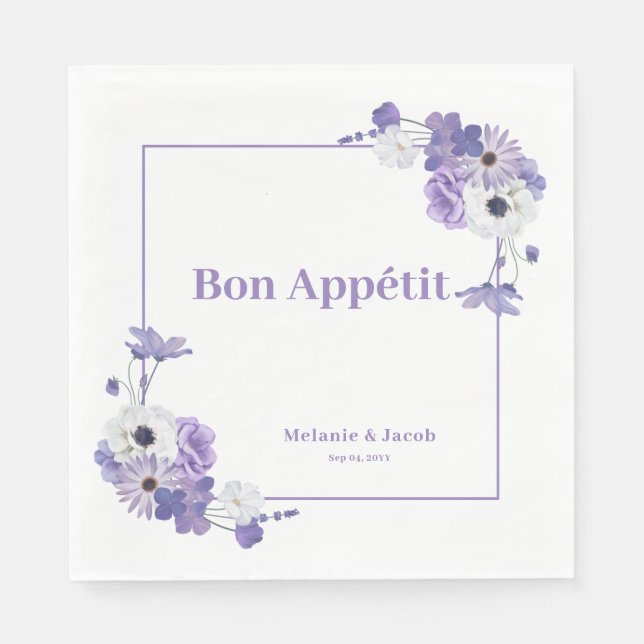 Serviette En Papier Mariage floral pourpre (Devant)
