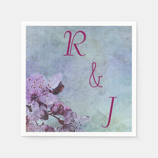 Serviette En Papier Mariage floral pourpre et bleu (Devant)