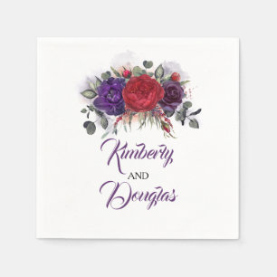 Serviette En Papier Mariage floral pourpre rouge et aubergine de Bourg