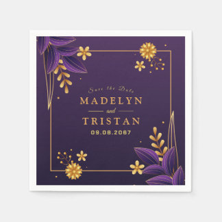 Serviette En Papier Mariage Floral Purple & Gold Aesthetics