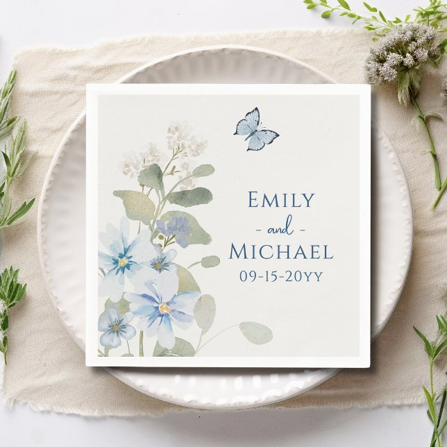 Serviette En Papier Mariage floral romantique bleu Dusty (Créateur téléchargé)