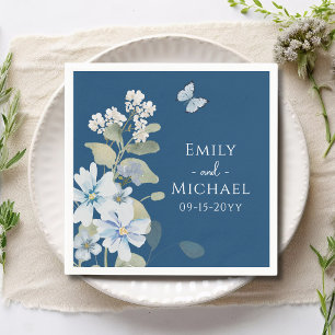 Serviette En Papier Mariage floral romantique bleu Dusty