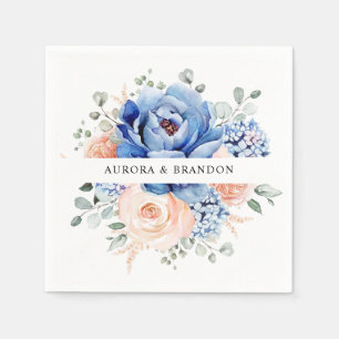 Serviette En Papier Mariage floral rose bleu marine