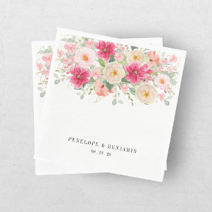 Serviette En Papier Mariage Floral Rose Clair Aquarelle Moderne