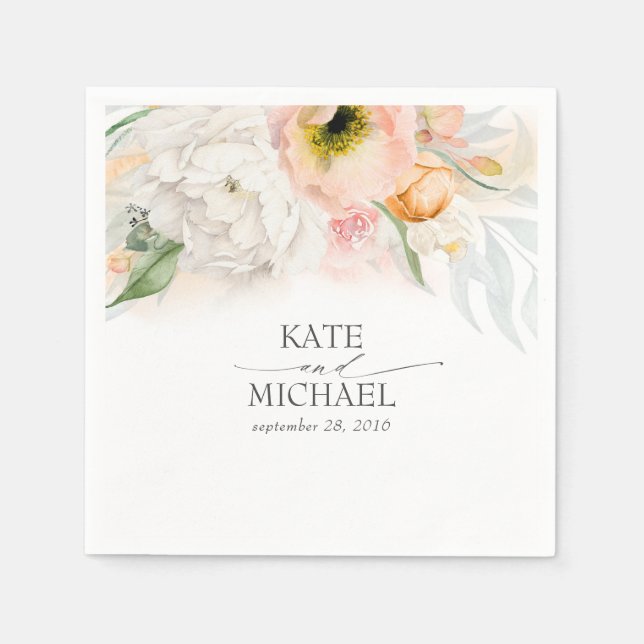 Serviette En Papier Mariage floral rose et pêche (Devant)