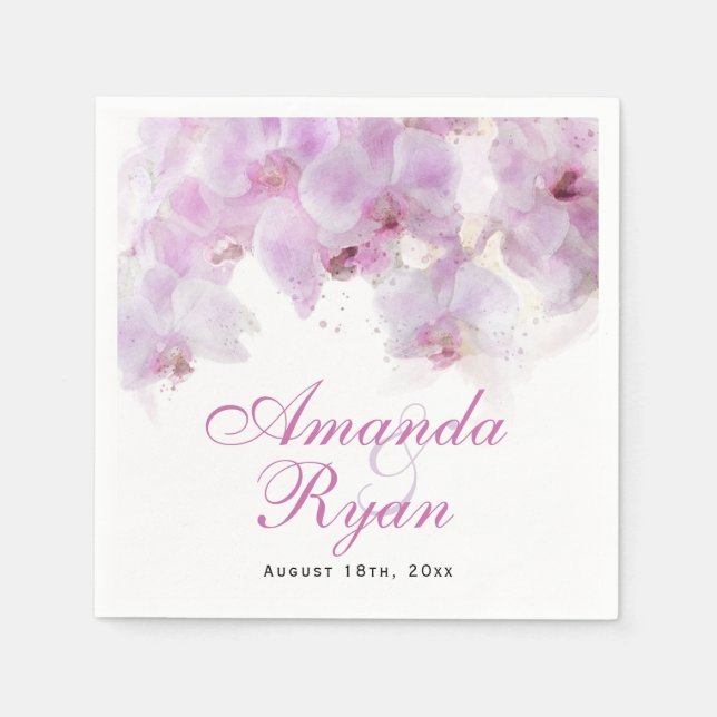 Serviette En Papier Mariage floral rose orchidée (Devant)