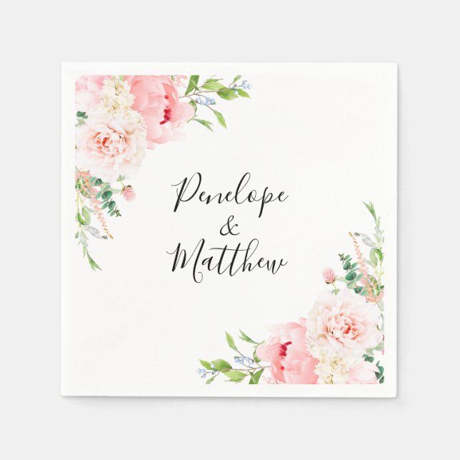 Serviette En Papier Mariage floral rose pâle (Devant)