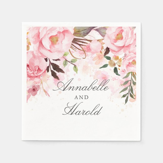 Serviette En Papier Mariage floral rose pâle (Devant)