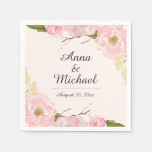 Serviette En Papier Mariage floral rose pâle rose Napkin