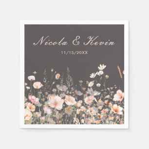 Serviette En Papier Mariage floral rose rose rose fleur sauvage