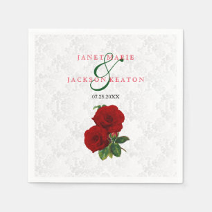 Serviette En Papier Mariage floral Rose rouge profonde
