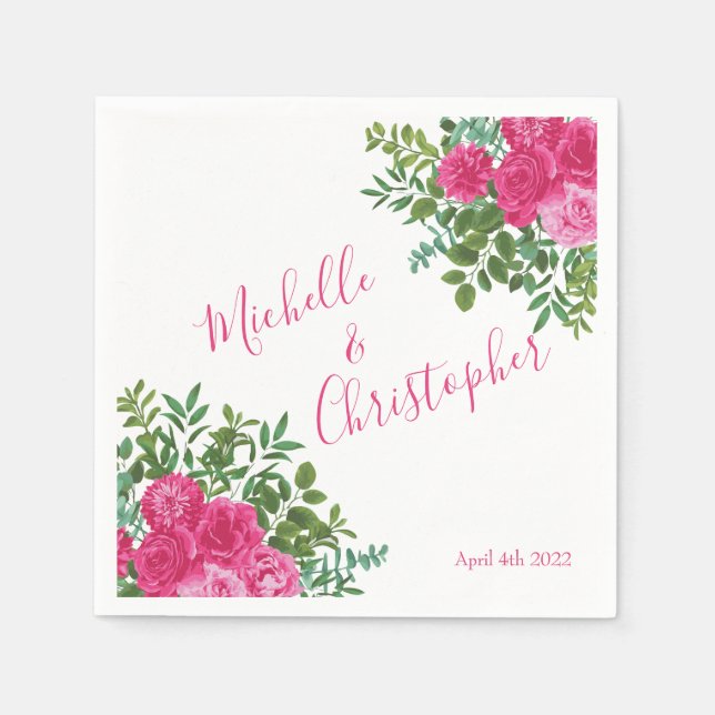 Serviette En Papier Mariage floral rose vif (Devant)