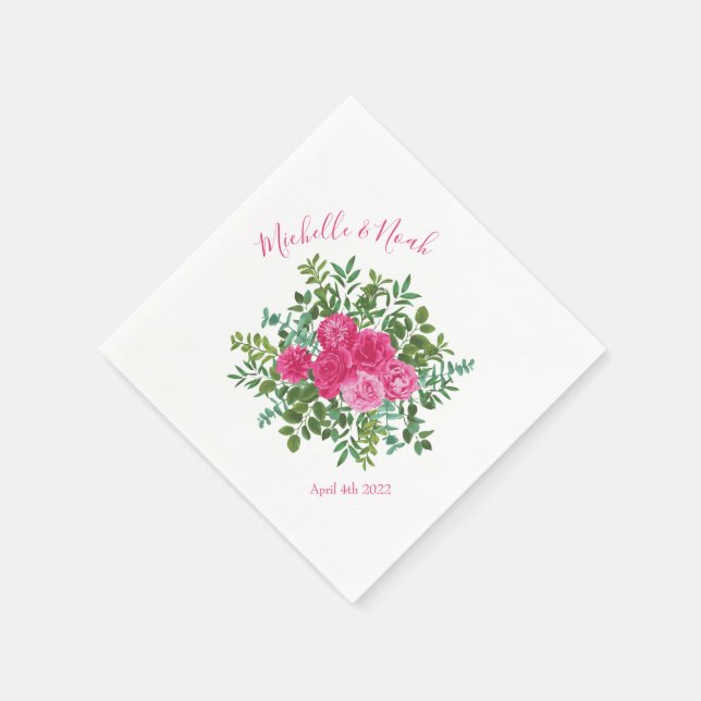 Serviette En Papier Mariage floral rose vif (Coin)