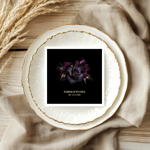 Serviette En Papier Mariage Floral rose violet noir