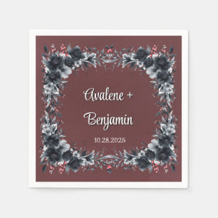Serviette En Papier Mariage floral rouge gothique noir sang