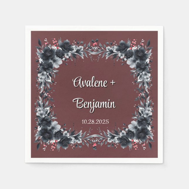 Serviette En Papier Mariage floral rouge gothique noir sang (Devant)