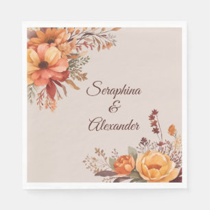 Serviette En Papier Mariage Floral Rustique Aquarelle d'Automne