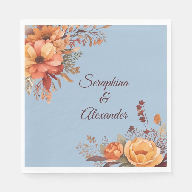 Serviette En Papier Mariage Floral Rustique Aquarelle d'Automne (Devant)