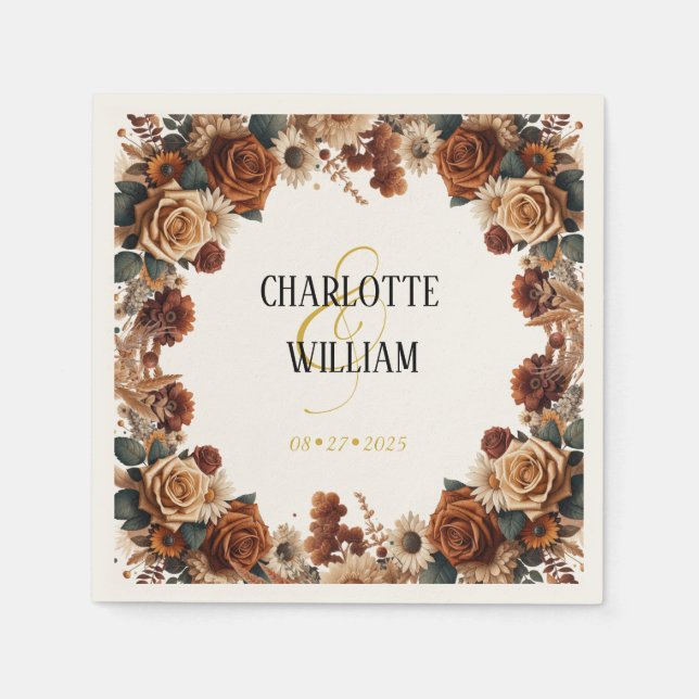 Serviette En Papier Mariage floral rustique chic (Devant)