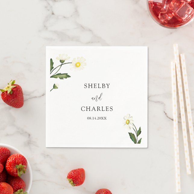 Serviette En Papier Mariage floral rustique de marguerite blanche (En situation)