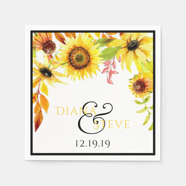 Serviette En Papier Mariage floral rustique de tournesol (Devant)