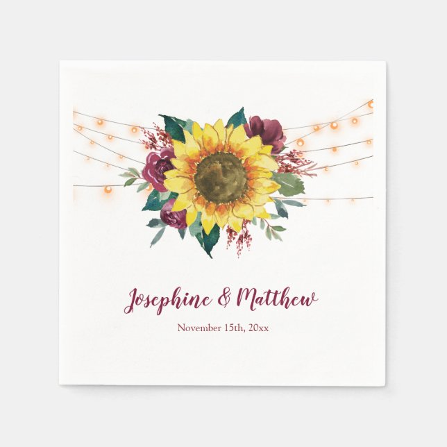 Serviette En Papier Mariage floral rustique du tournesol (Devant)