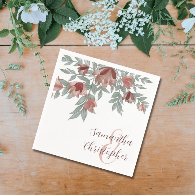 Serviette En Papier Mariage Floral Rustique Terre Cuite & Feuillage (Créateur téléchargé)