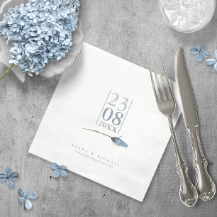 Serviette En Papier Mariage Floral Sparkles Date Blanc/Bleu ID889