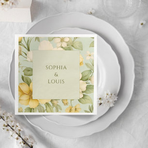 Serviette En Papier Mariage floral vert doux et beige