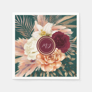 Serviette En Papier Mariage floral vert émeraude