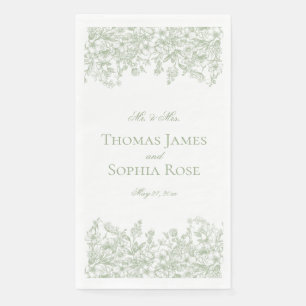 Serviette En Papier Mariage Floral Vintage Chinoiserie Sauge