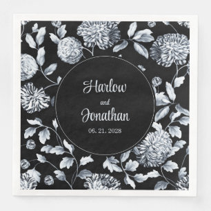 Serviette En Papier Mariage Floral Vintage Noir Et Argent