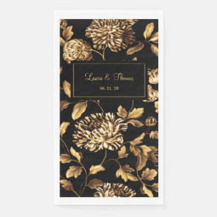 Serviette En Papier Mariage Floral Vintage Noir Et Or