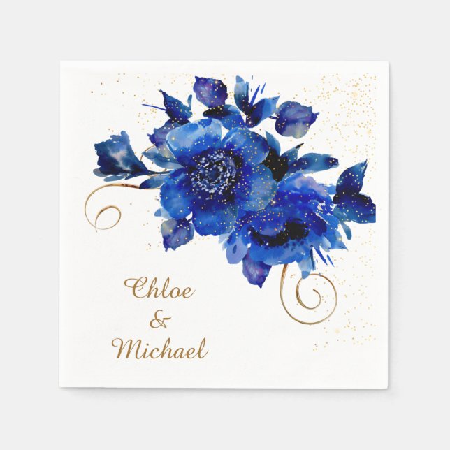 Serviette En Papier Mariage Flore Bleu (Devant)